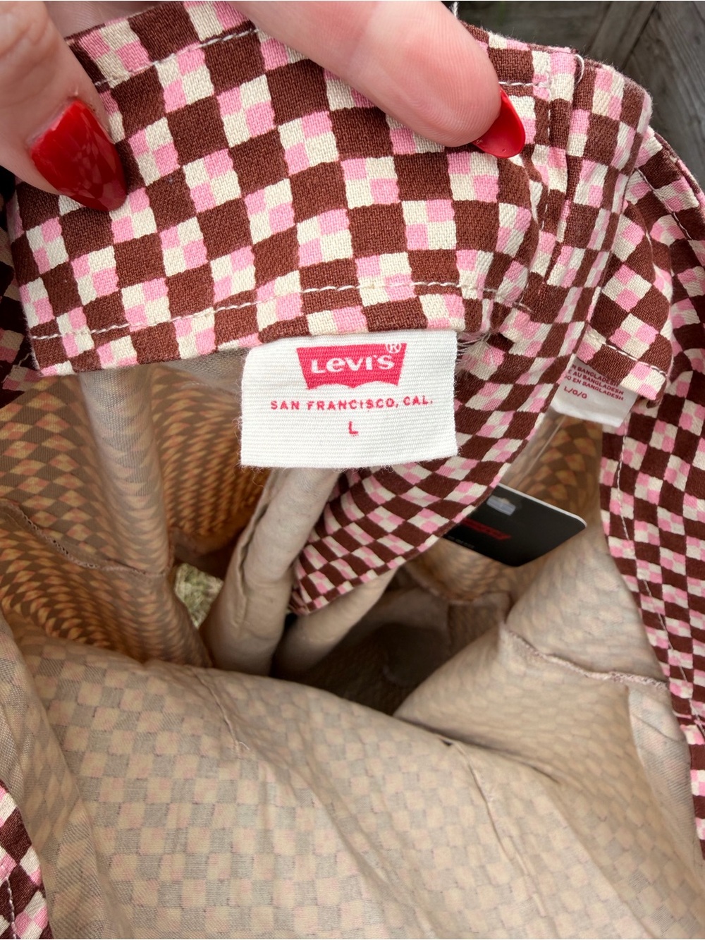NWT Levi's Rust and White Checker Mini Dress with Spaghetti Straps Retail $60 - Picture 7 of 7